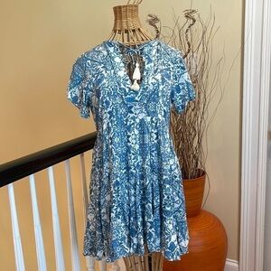 Olivaceous Blue and White Flutter Sleeve Sundress